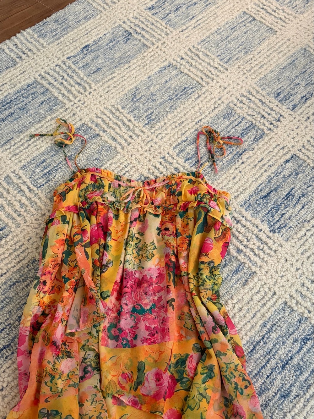 moonsea womens Yellow Floral Tie-Shoulder mini dress size small